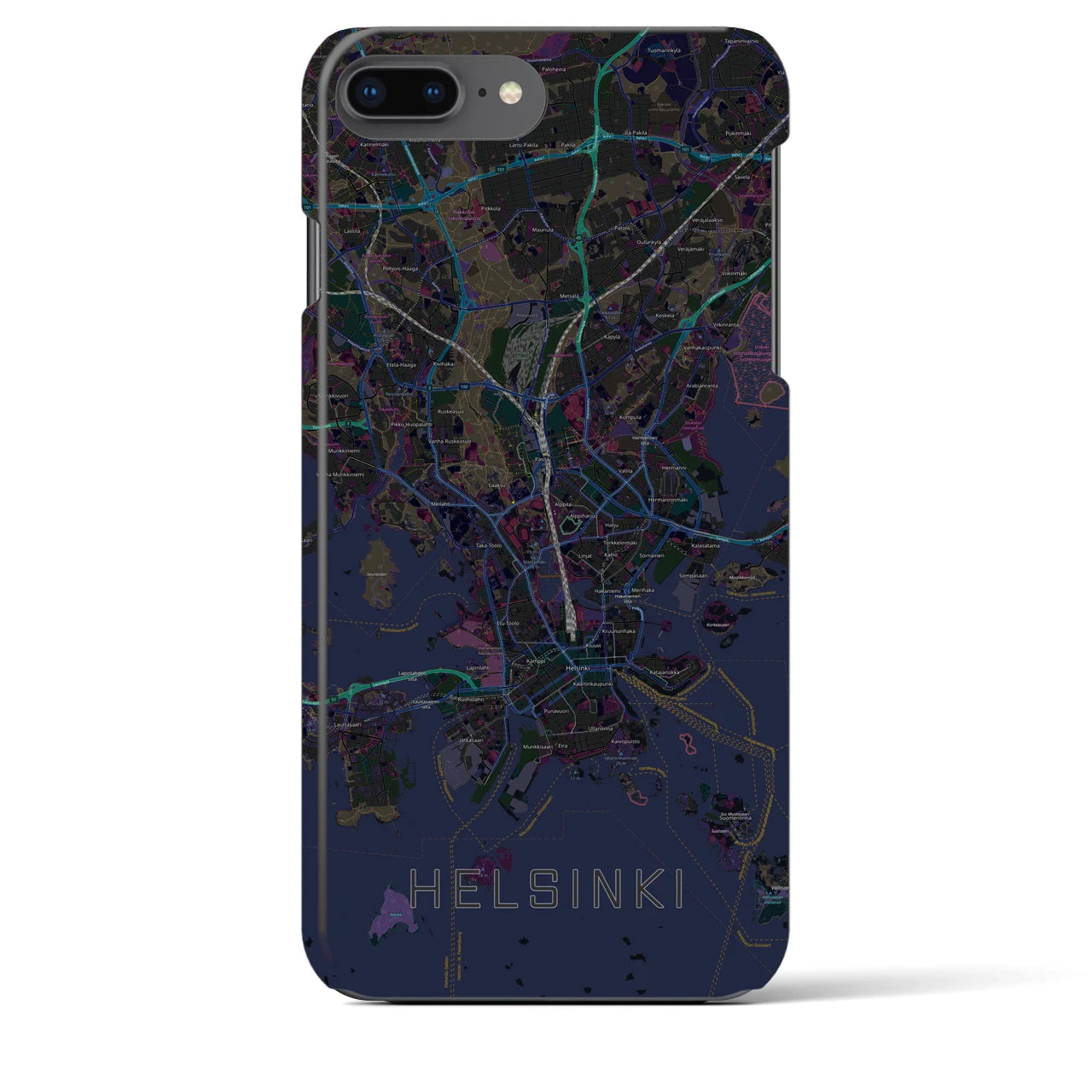 【ヘルシンキ】地図柄iPhoneケース（バックカバータイプ・ブラック）iPhone 8Plus /7Plus / 6sPlus / 6Plus 用