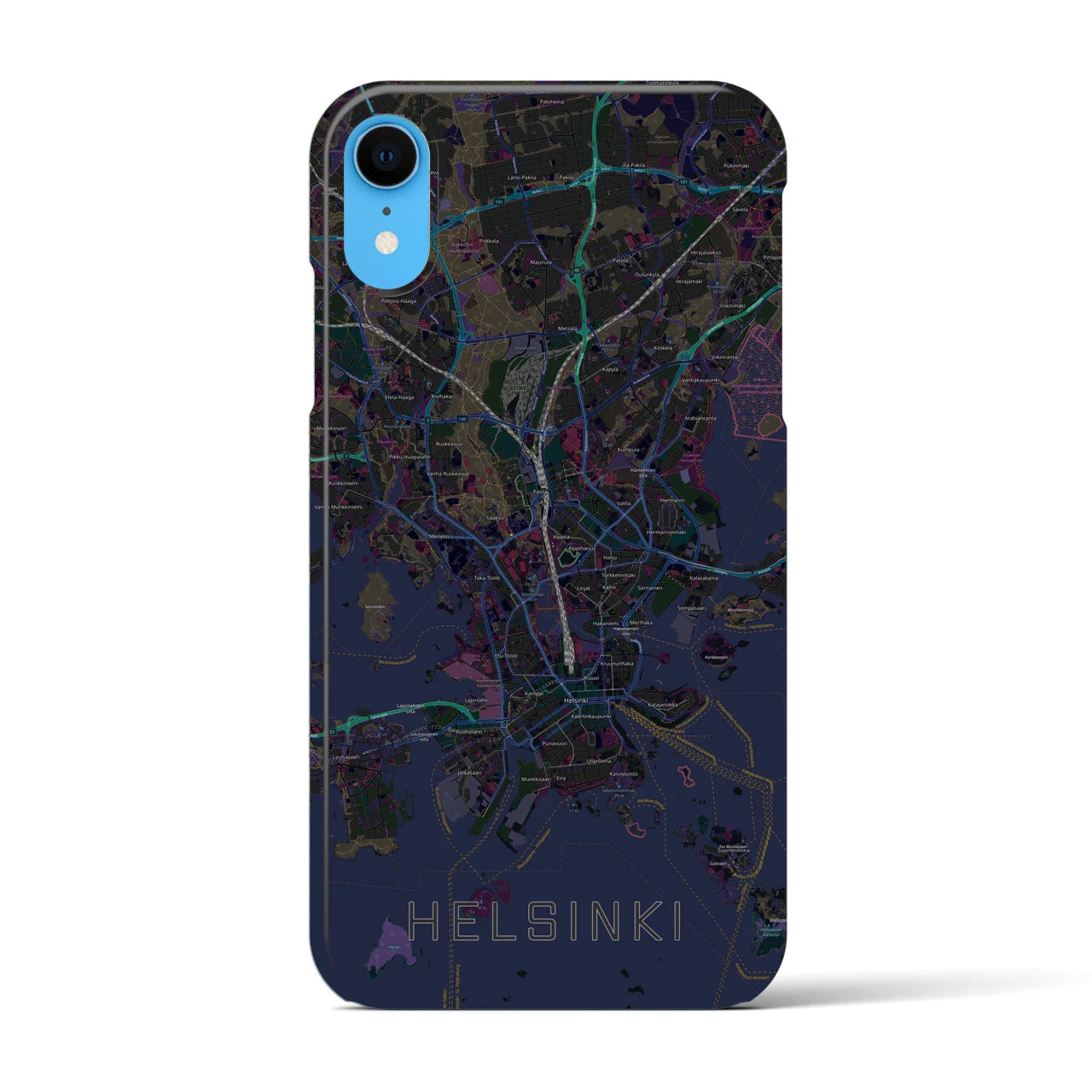 【ヘルシンキ】地図柄iPhoneケース（バックカバータイプ・ブラック）iPhone XR 用