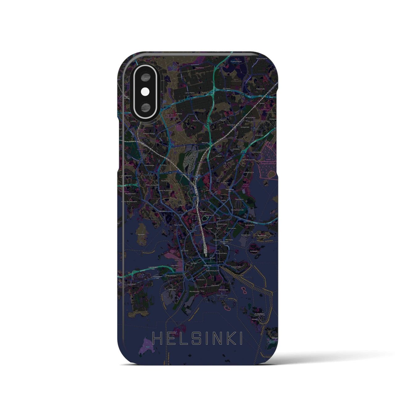 【ヘルシンキ】地図柄iPhoneケース（バックカバータイプ・ブラック）iPhone XS / X 用