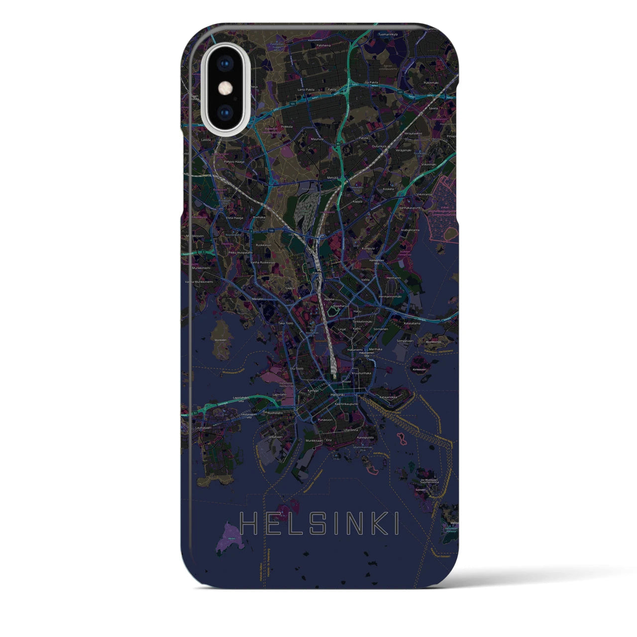 【ヘルシンキ】地図柄iPhoneケース（バックカバータイプ・ブラック）iPhone XS Max 用