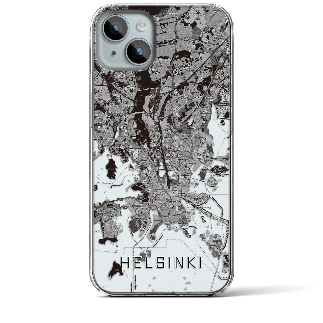 【ヘルシンキ】地図柄iPhoneケース（クリアタイプ・モノトーン）iPhone 15 Plus 用