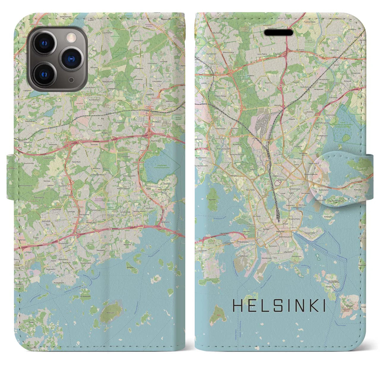 【ヘルシンキ】地図柄iPhoneケース（手帳両面タイプ・ナチュラル）iPhone 11 Pro Max 用