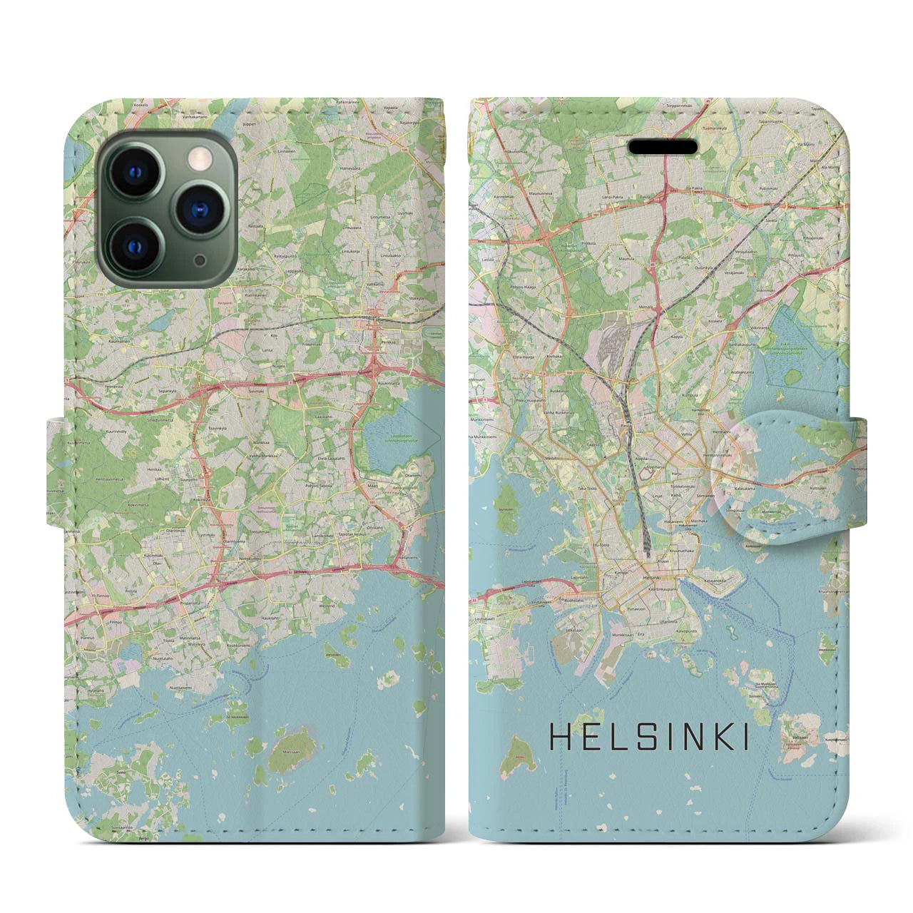 【ヘルシンキ】地図柄iPhoneケース（手帳両面タイプ・ナチュラル）iPhone 11 Pro 用