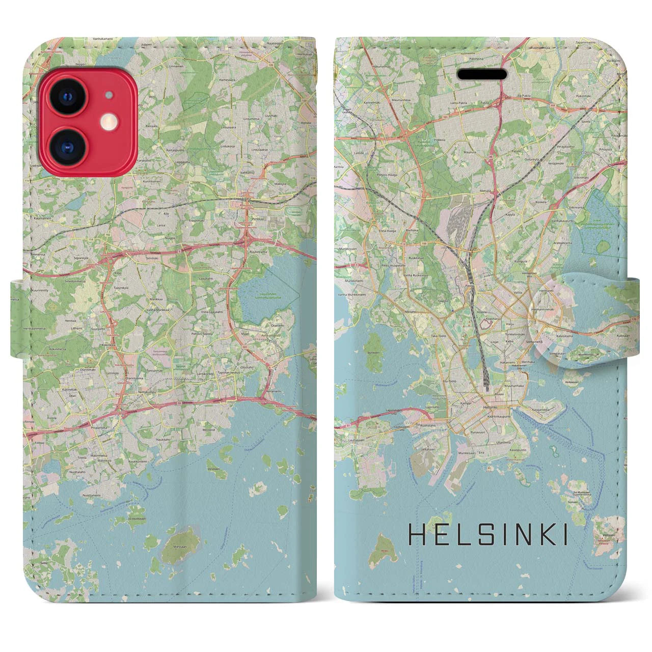 【ヘルシンキ】地図柄iPhoneケース（手帳両面タイプ・ナチュラル）iPhone 11 用