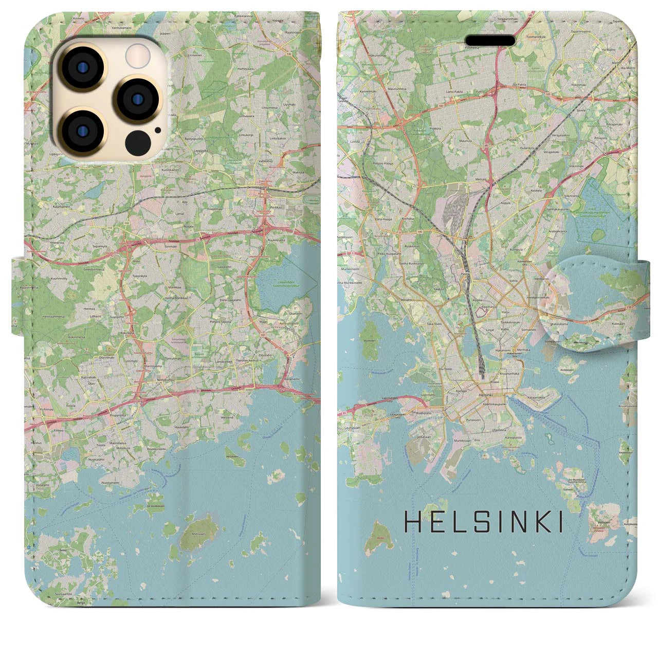【ヘルシンキ】地図柄iPhoneケース（手帳両面タイプ・ナチュラル）iPhone 12 Pro Max 用