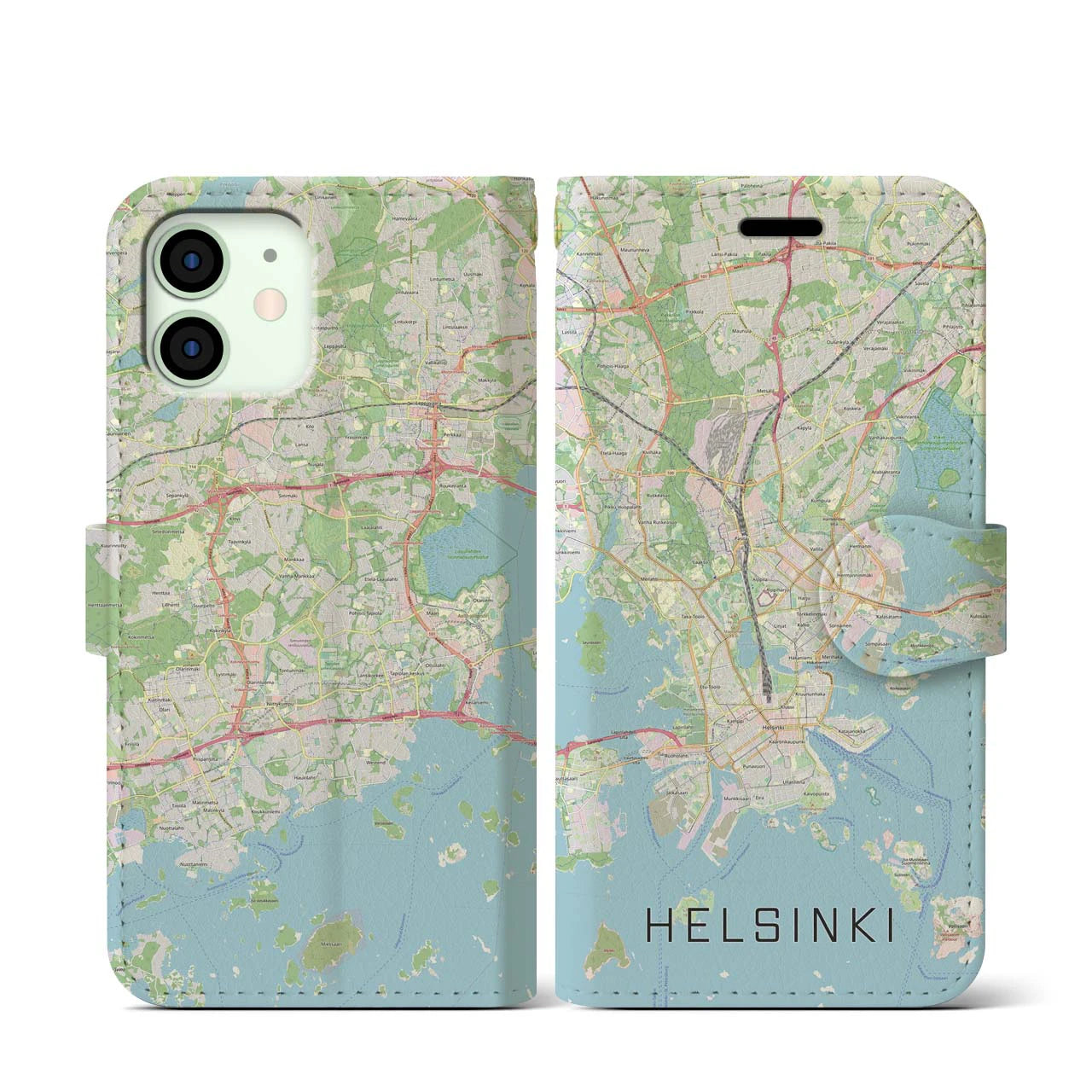 【ヘルシンキ】地図柄iPhoneケース（手帳両面タイプ・ナチュラル）iPhone 12 mini 用