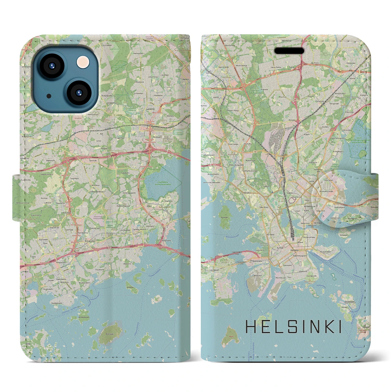 【ヘルシンキ】地図柄iPhoneケース（手帳両面タイプ・ナチュラル）iPhone 13 用