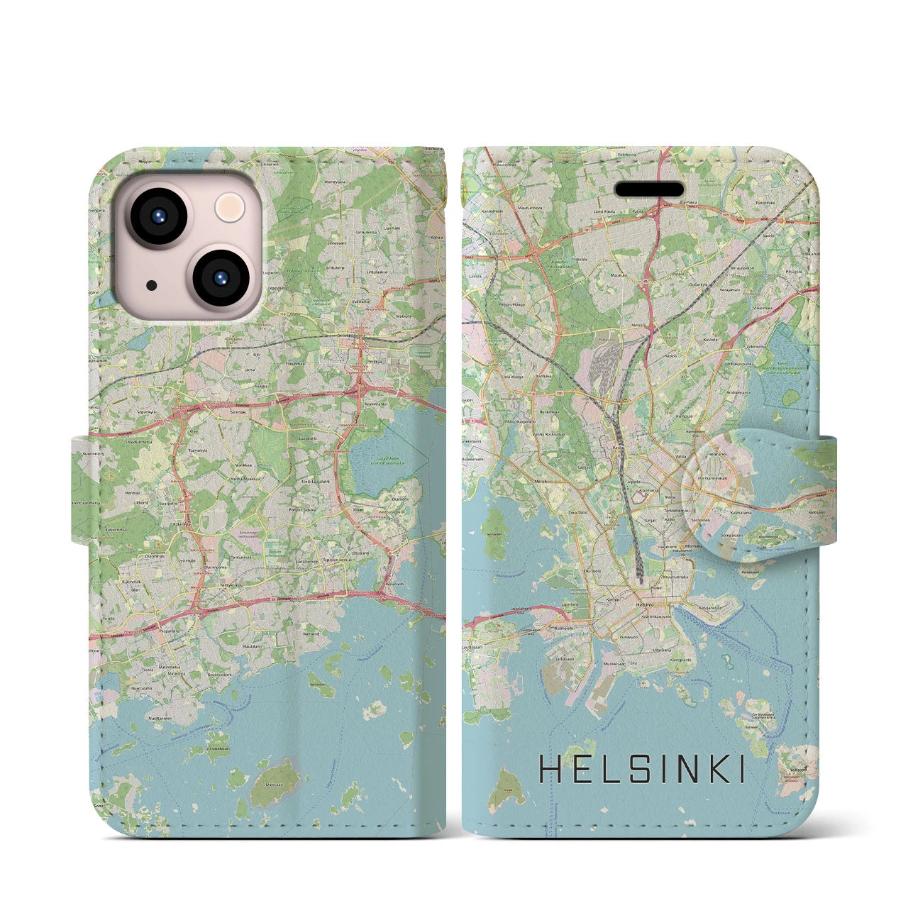 【ヘルシンキ】地図柄iPhoneケース（手帳両面タイプ・ナチュラル）iPhone 13 mini 用