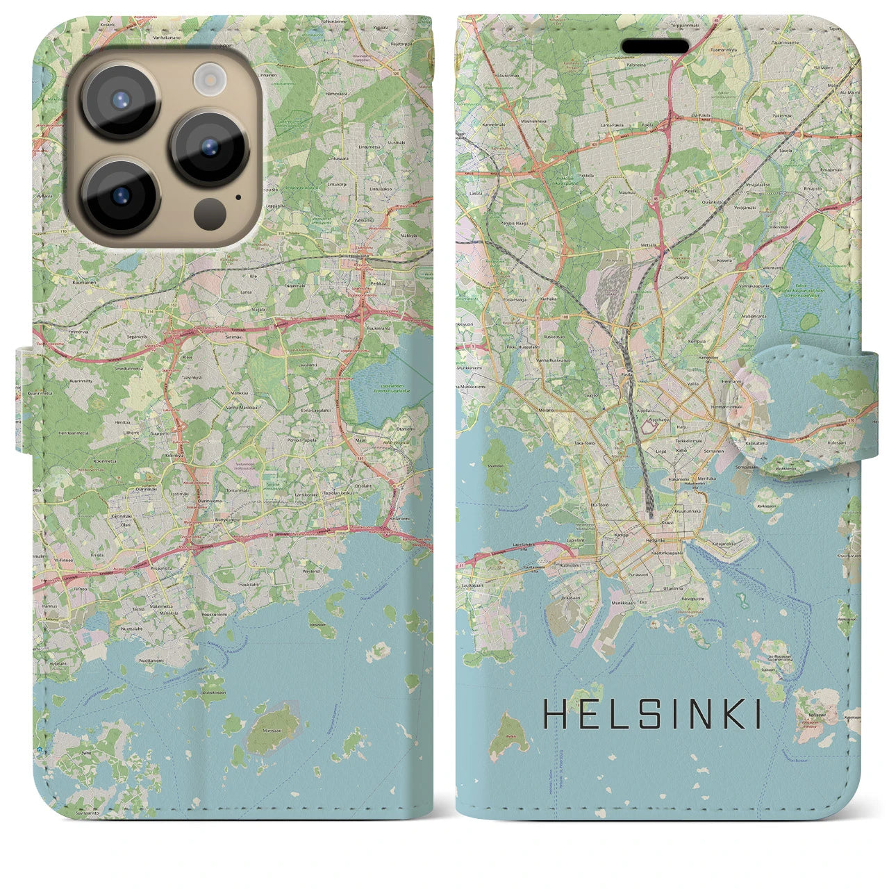 【ヘルシンキ】地図柄iPhoneケース（手帳両面タイプ・ナチュラル）iPhone 14 Pro Max 用