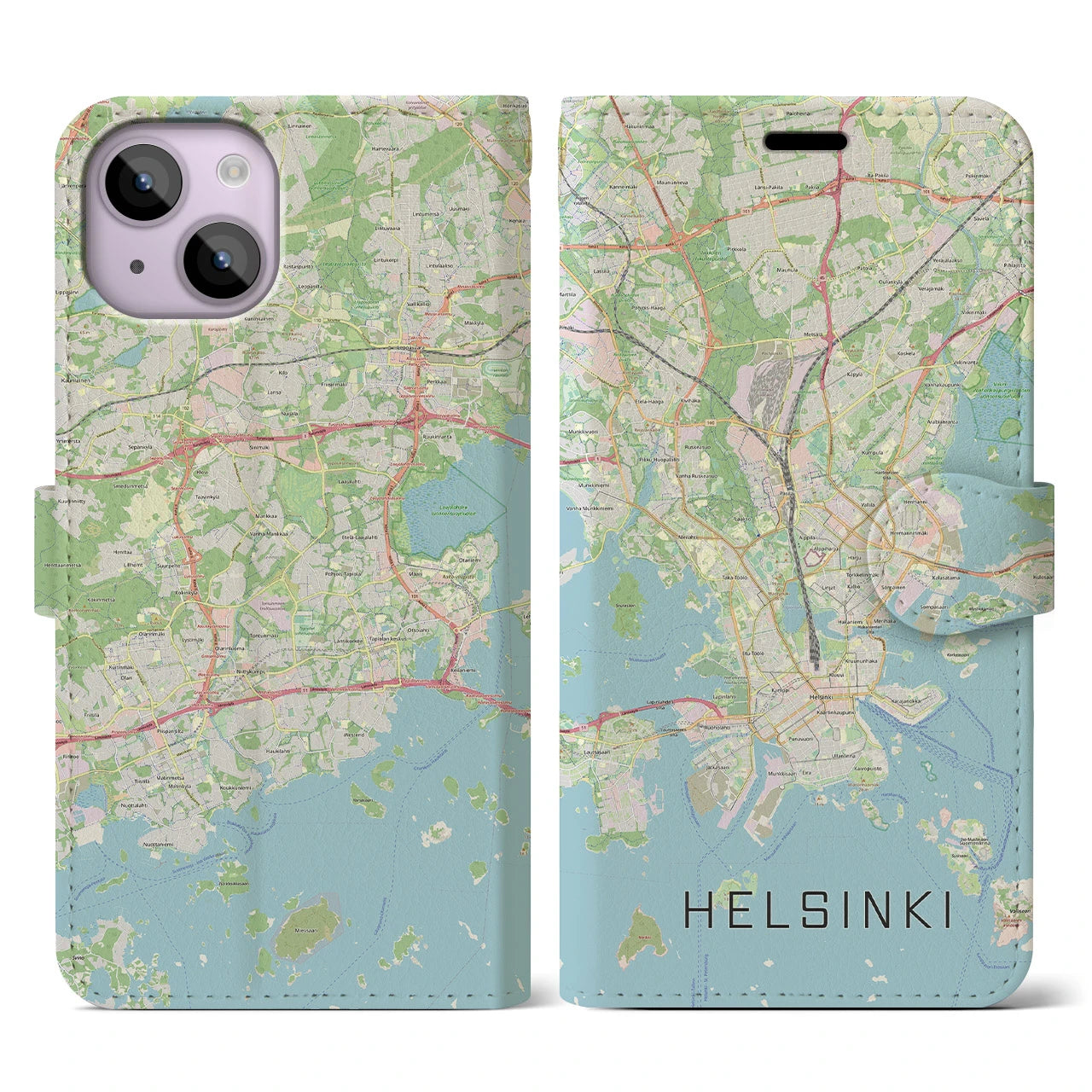 【ヘルシンキ】地図柄iPhoneケース（手帳両面タイプ・ナチュラル）iPhone 14 用