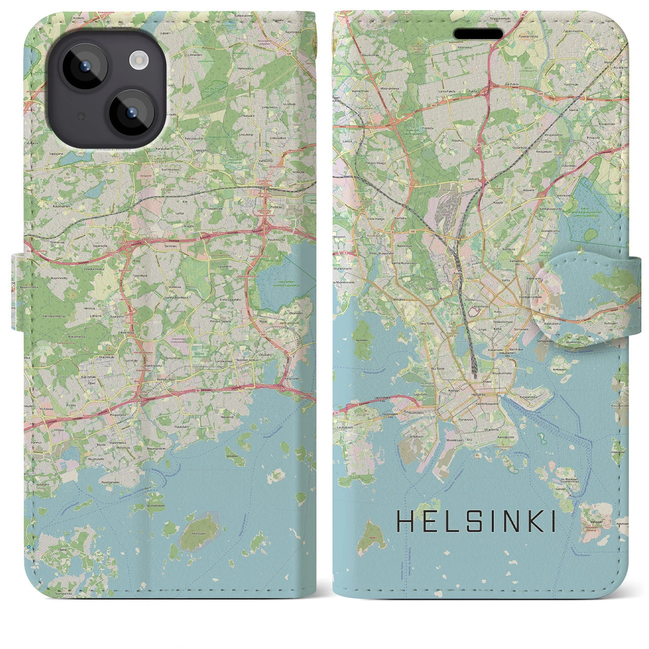 【ヘルシンキ】地図柄iPhoneケース（手帳両面タイプ・ナチュラル）iPhone 14 Plus 用