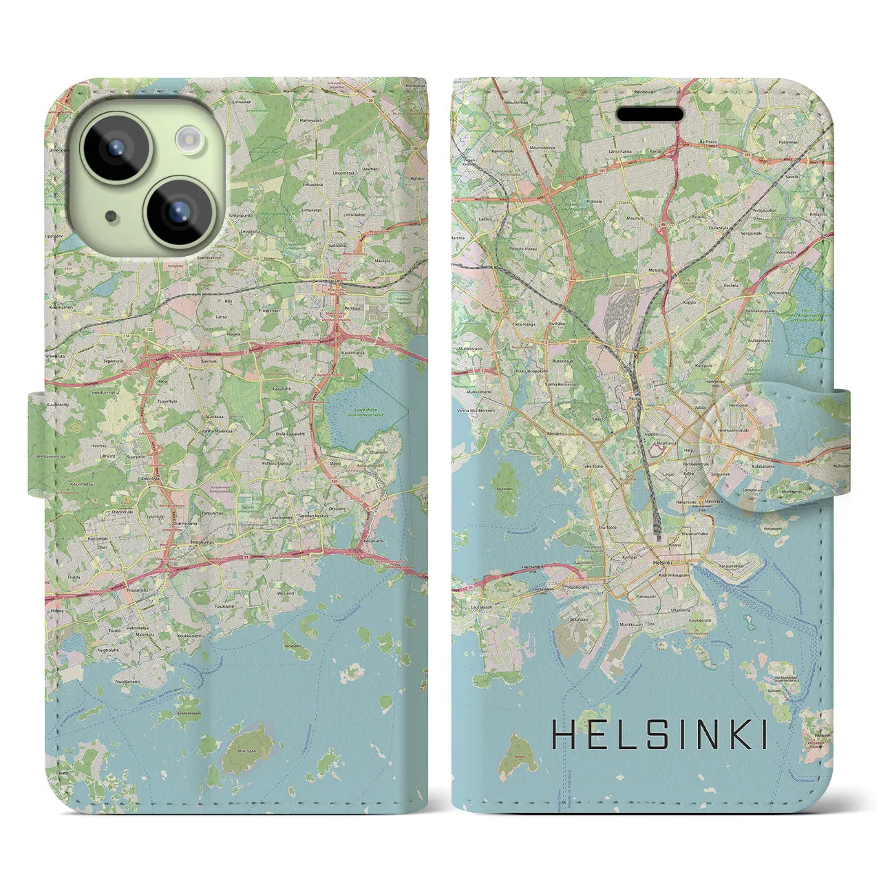 【ヘルシンキ】地図柄iPhoneケース（手帳両面タイプ・ナチュラル）iPhone 15 用