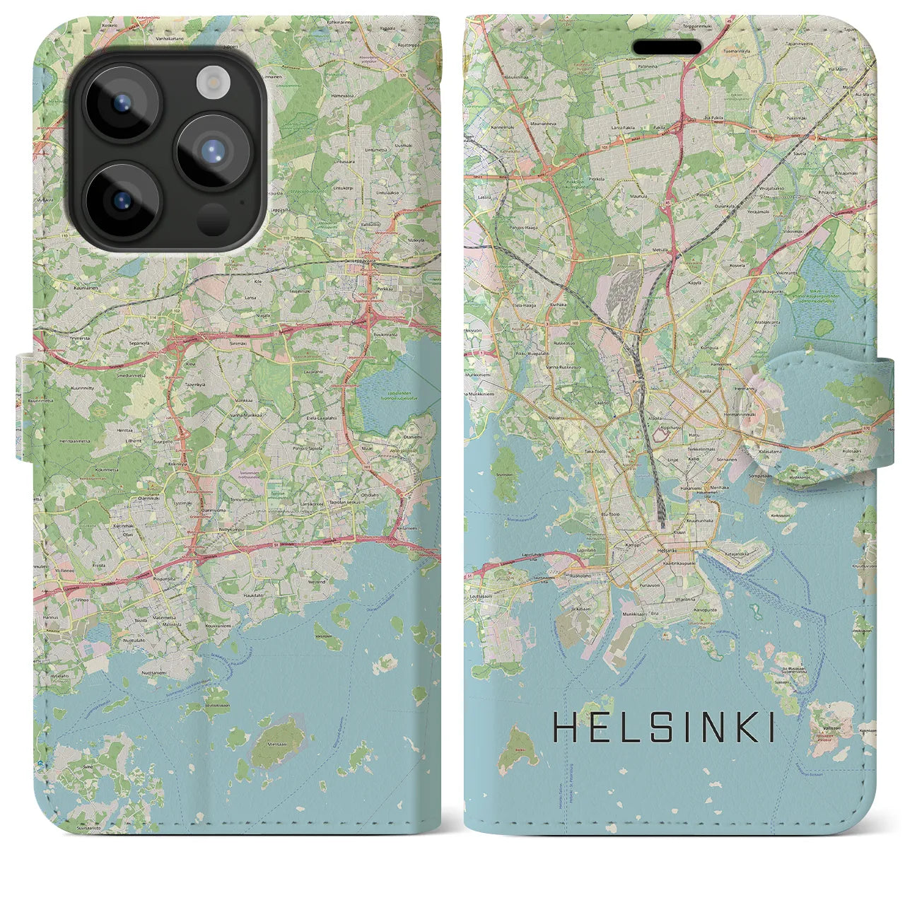 【ヘルシンキ】地図柄iPhoneケース（手帳両面タイプ・ナチュラル）iPhone 15 Pro Max 用