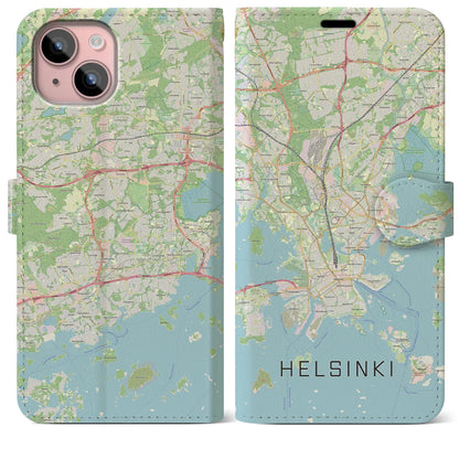 【ヘルシンキ（フィンランド）】地図柄iPhoneケース（手帳タイプ）ナチュラル・iPhone 15 Plus 用