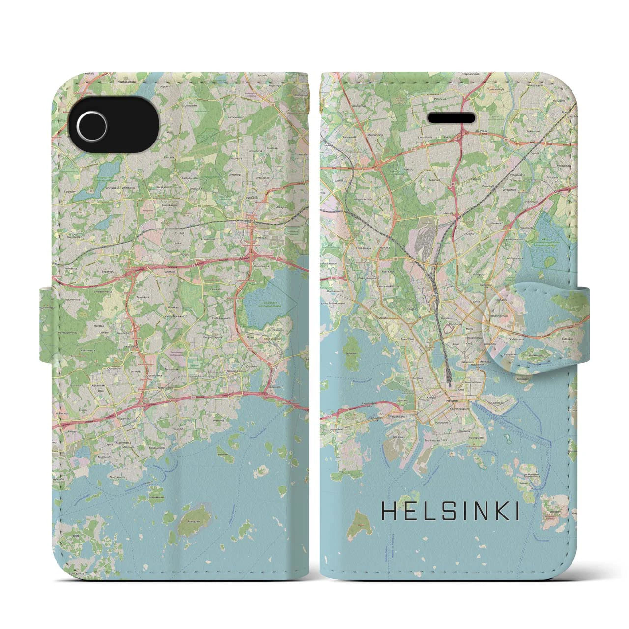 【ヘルシンキ】地図柄iPhoneケース（手帳両面タイプ・ナチュラル）iPhone SE（第3 / 第2世代） / 8 / 7 / 6s / 6 用