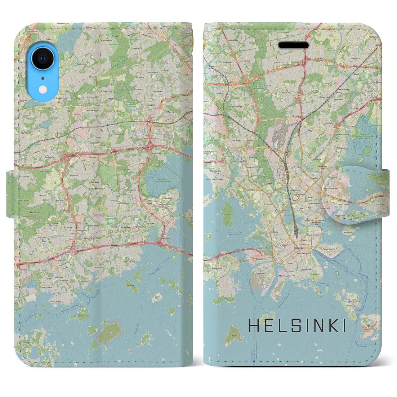 【ヘルシンキ】地図柄iPhoneケース（手帳両面タイプ・ナチュラル）iPhone XR 用