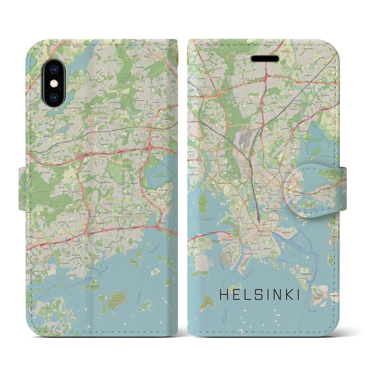 【ヘルシンキ】地図柄iPhoneケース（手帳両面タイプ・ナチュラル）iPhone XS / X 用