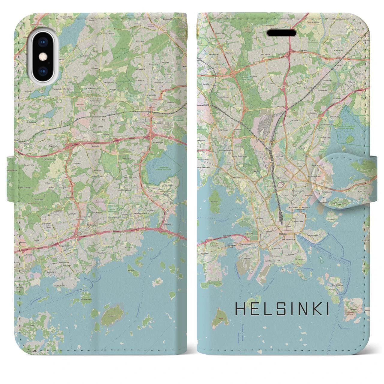 【ヘルシンキ】地図柄iPhoneケース（手帳両面タイプ・ナチュラル）iPhone XS Max 用