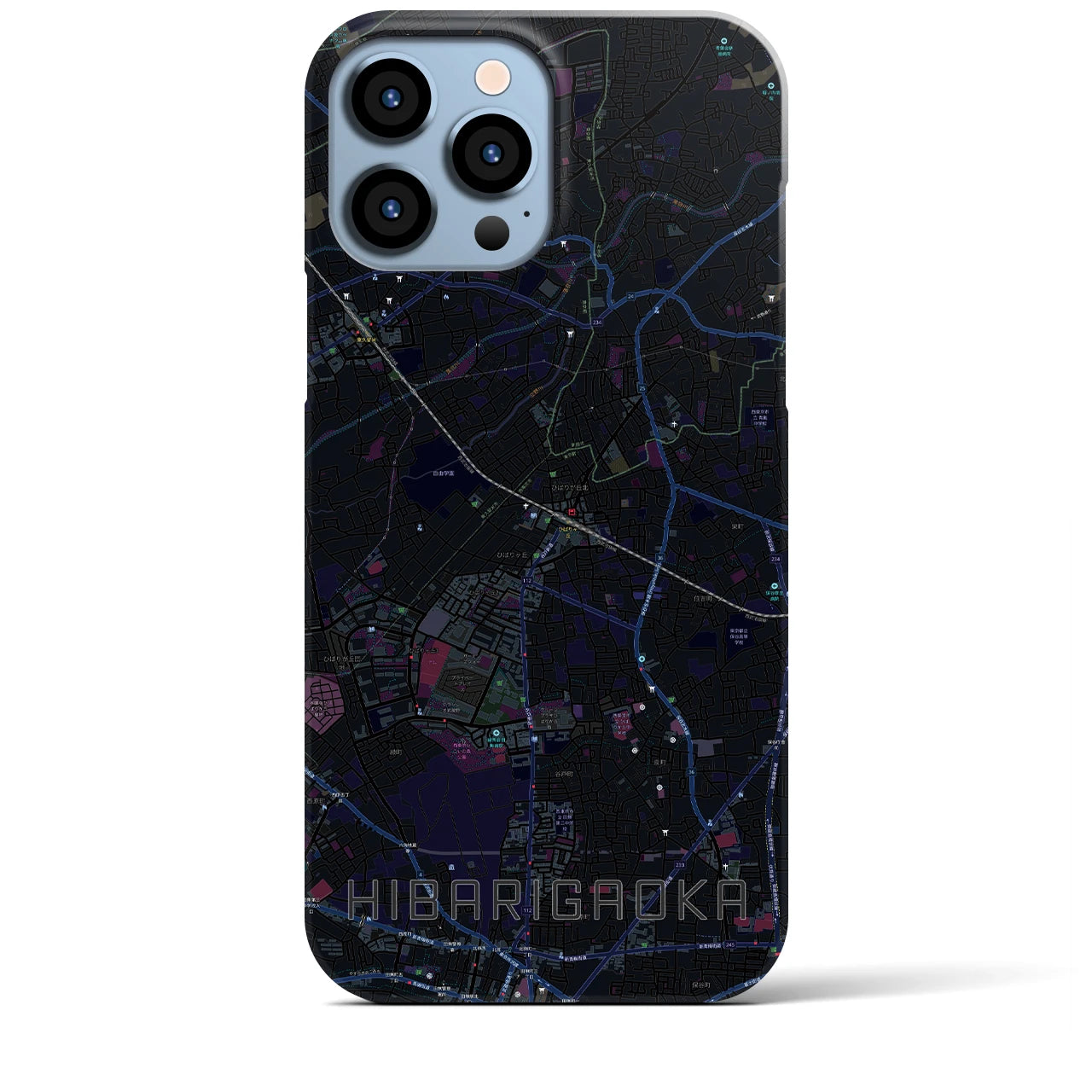 【ひばりヶ丘】地図柄iPhoneケース（バックカバータイプ・ブラック）iPhone 13 Pro Max 用