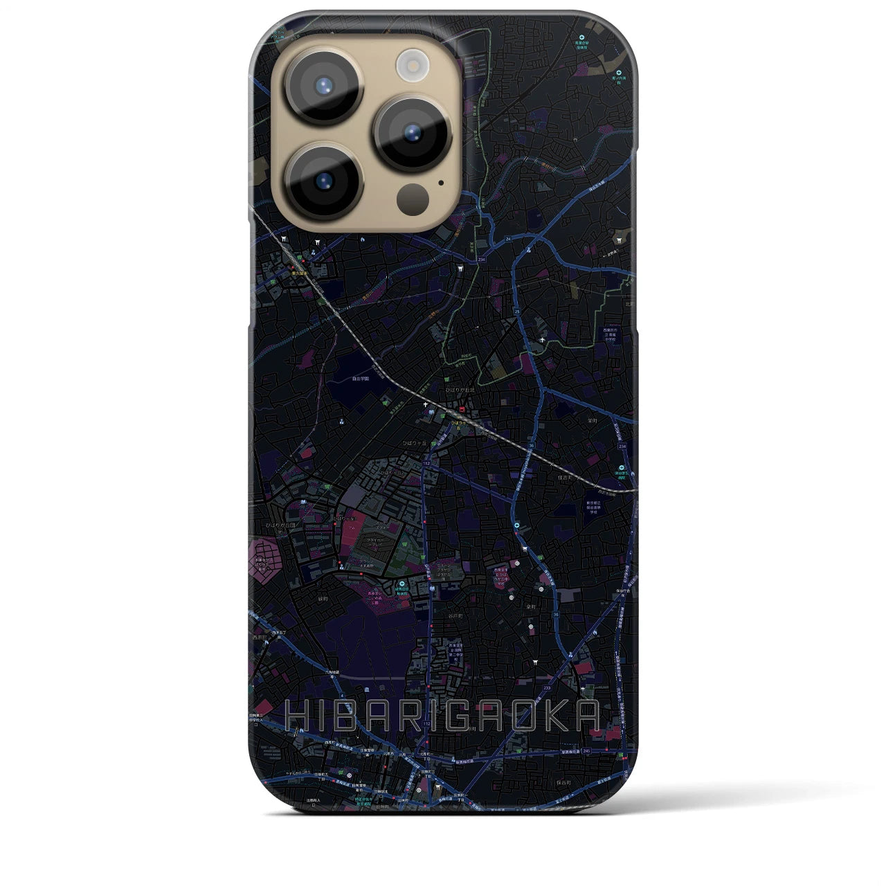 【ひばりヶ丘】地図柄iPhoneケース（バックカバータイプ・ブラック）iPhone 14 Pro Max 用