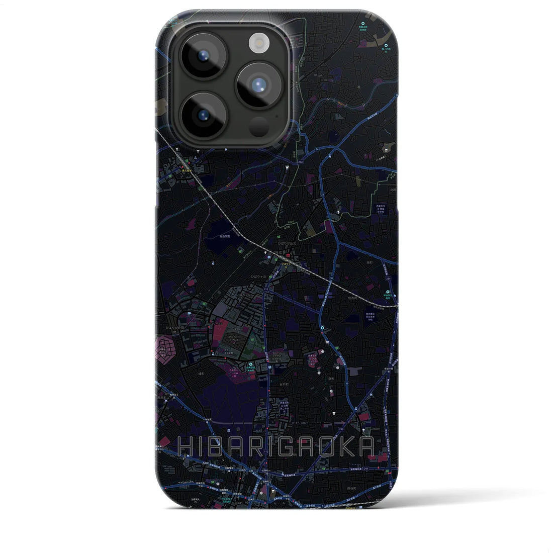 【ひばりヶ丘】地図柄iPhoneケース（バックカバータイプ・ブラック）iPhone 15 Pro Max 用