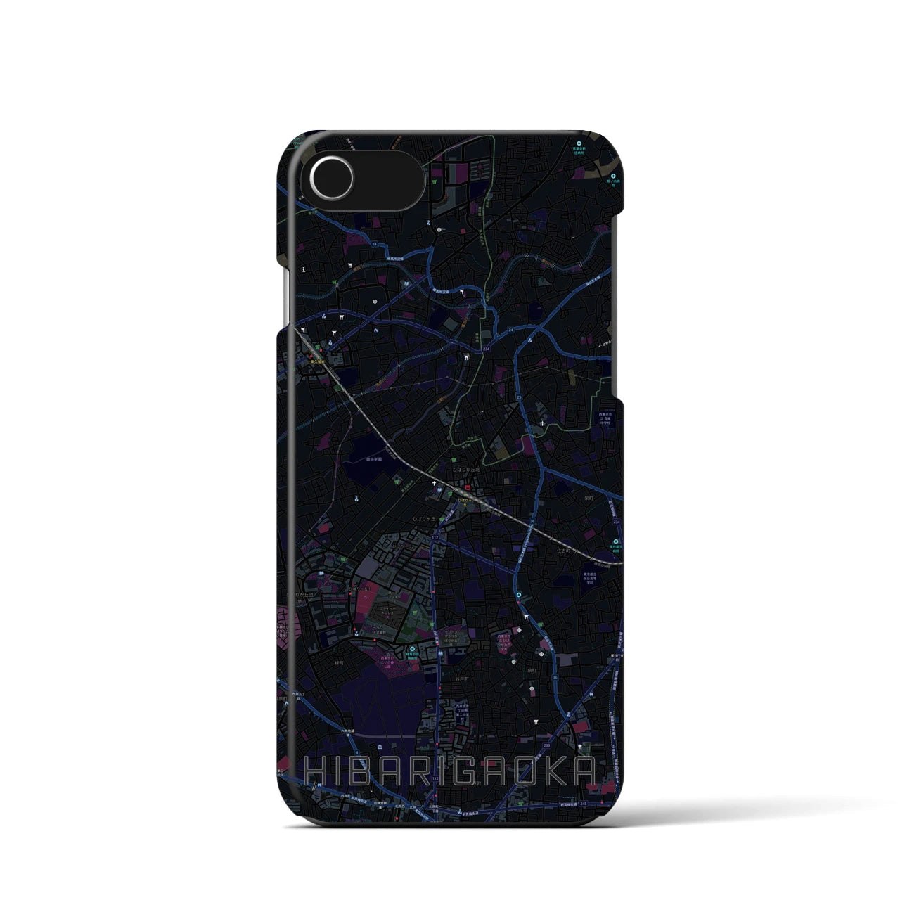 【ひばりヶ丘】地図柄iPhoneケース（バックカバータイプ・ブラック）iPhone SE（第3 / 第2世代） / 8 / 7 / 6s / 6 用