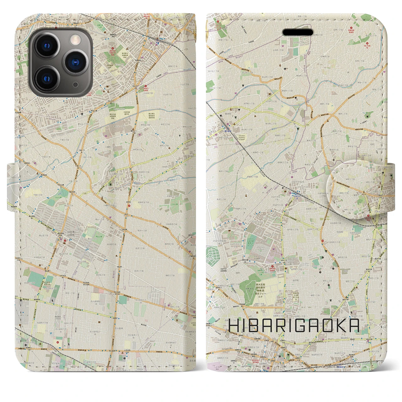 【ひばりヶ丘】地図柄iPhoneケース（手帳両面タイプ・ナチュラル）iPhone 11 Pro Max 用
