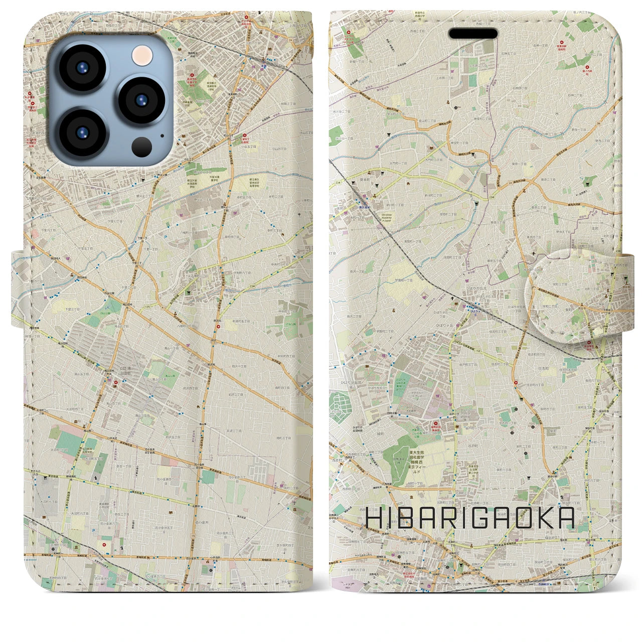 【ひばりヶ丘】地図柄iPhoneケース（手帳両面タイプ・ナチュラル）iPhone 13 Pro Max 用