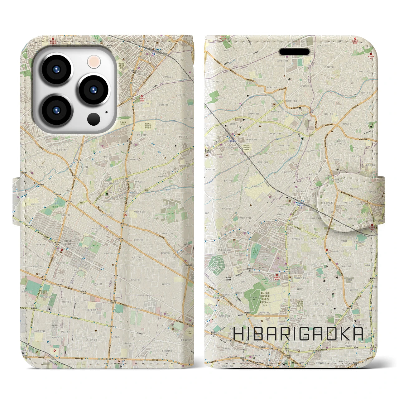 【ひばりヶ丘】地図柄iPhoneケース（手帳両面タイプ・ナチュラル）iPhone 13 Pro 用