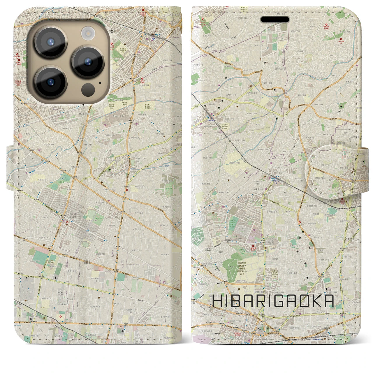 【ひばりヶ丘】地図柄iPhoneケース（手帳両面タイプ・ナチュラル）iPhone 14 Pro Max 用