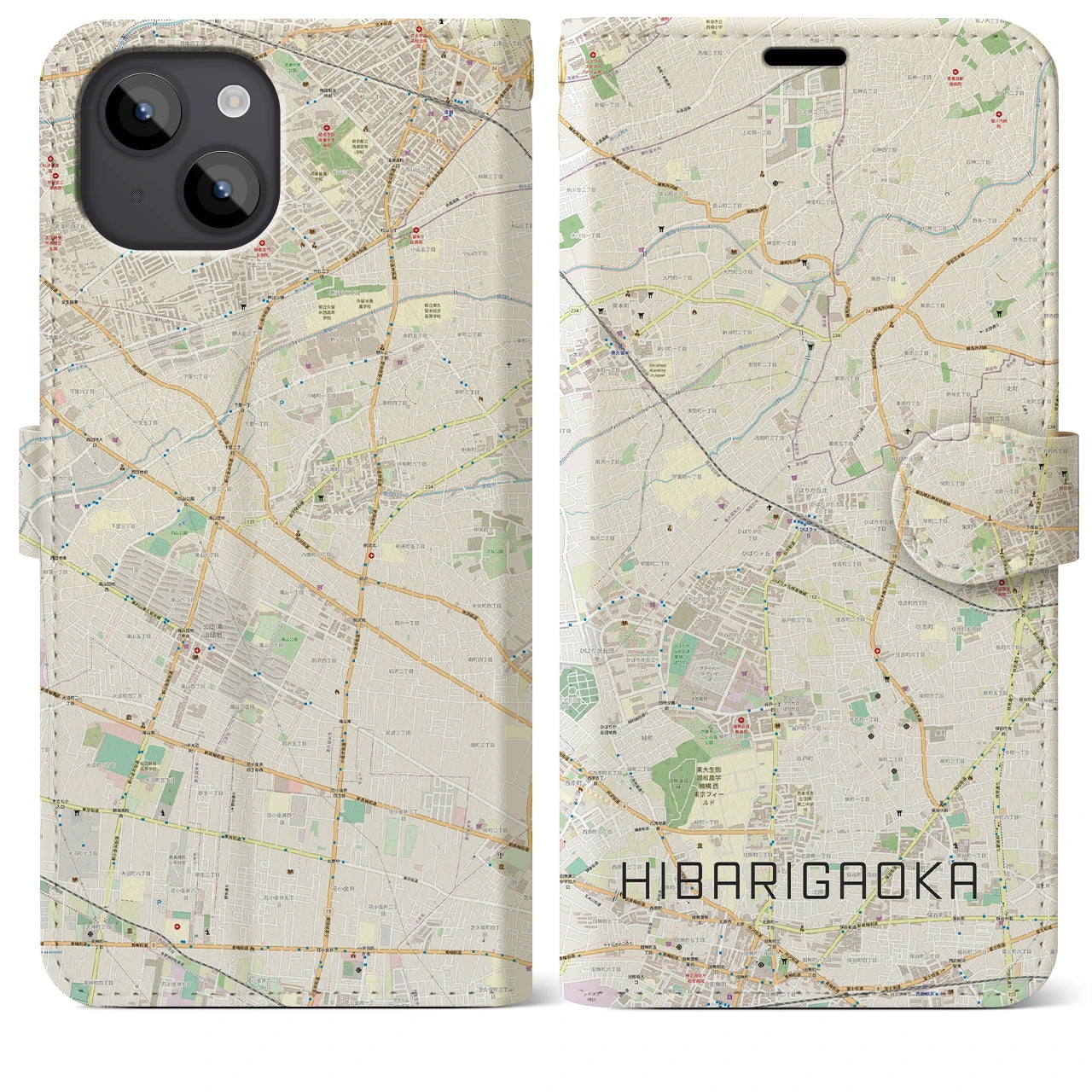 【ひばりヶ丘】地図柄iPhoneケース（手帳両面タイプ・ナチュラル）iPhone 14 Plus 用
