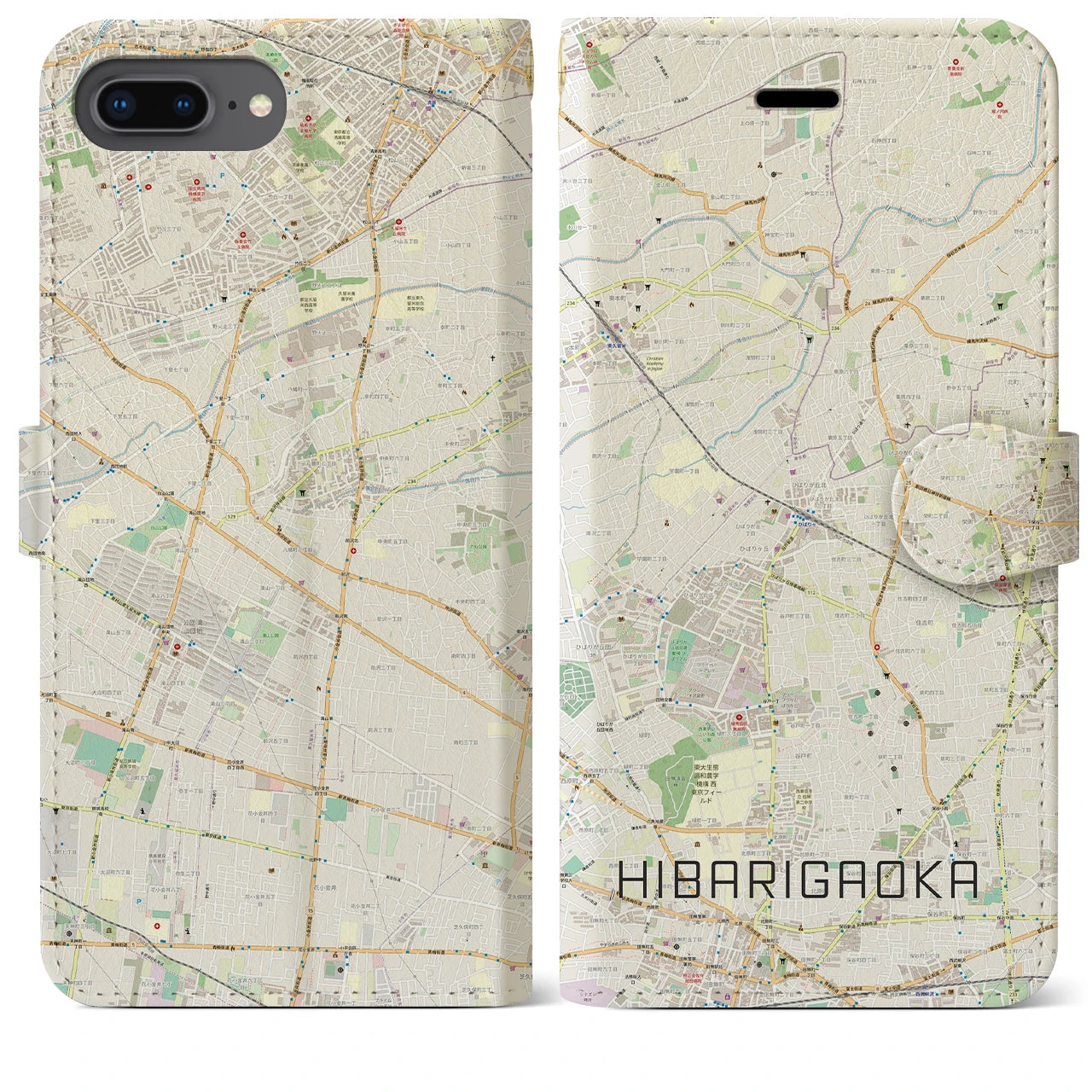 【ひばりヶ丘】地図柄iPhoneケース（手帳両面タイプ・ナチュラル）iPhone 8Plus /7Plus / 6sPlus / 6Plus 用