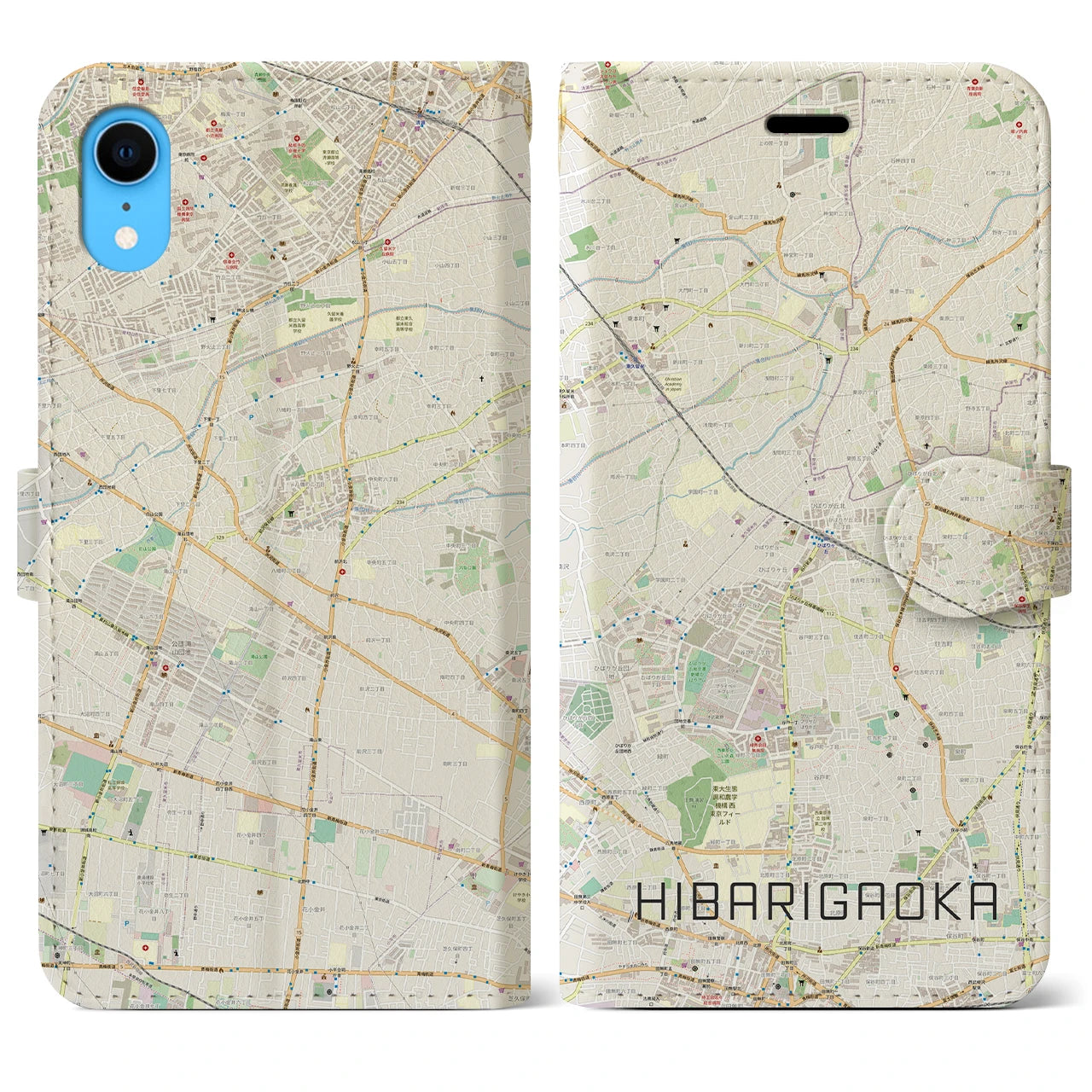 【ひばりヶ丘】地図柄iPhoneケース（手帳両面タイプ・ナチュラル）iPhone XR 用