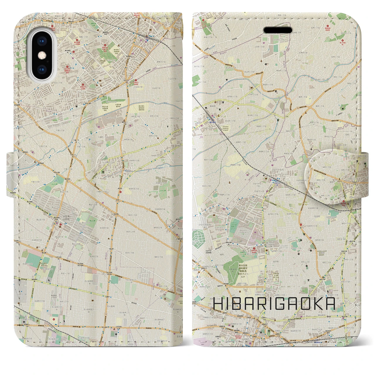 【ひばりヶ丘】地図柄iPhoneケース（手帳両面タイプ・ナチュラル）iPhone XS Max 用