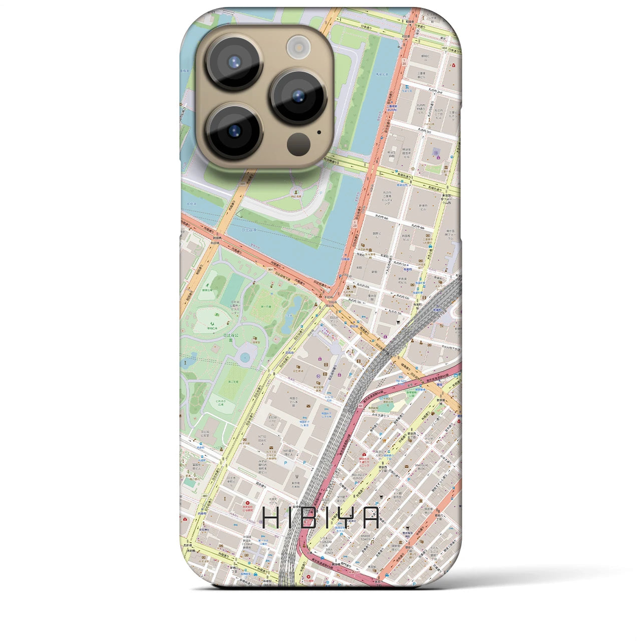 【日比谷】地図柄iPhoneケース（バックカバータイプ・ナチュラル）iPhone 14 Pro Max 用