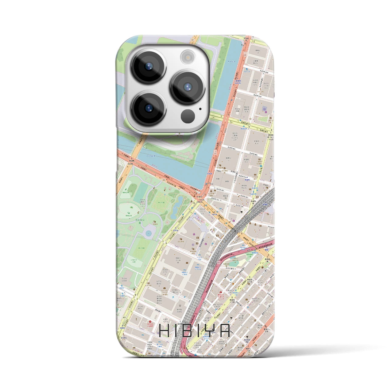 【日比谷】地図柄iPhoneケース（バックカバータイプ・ナチュラル）iPhone 14 Pro 用