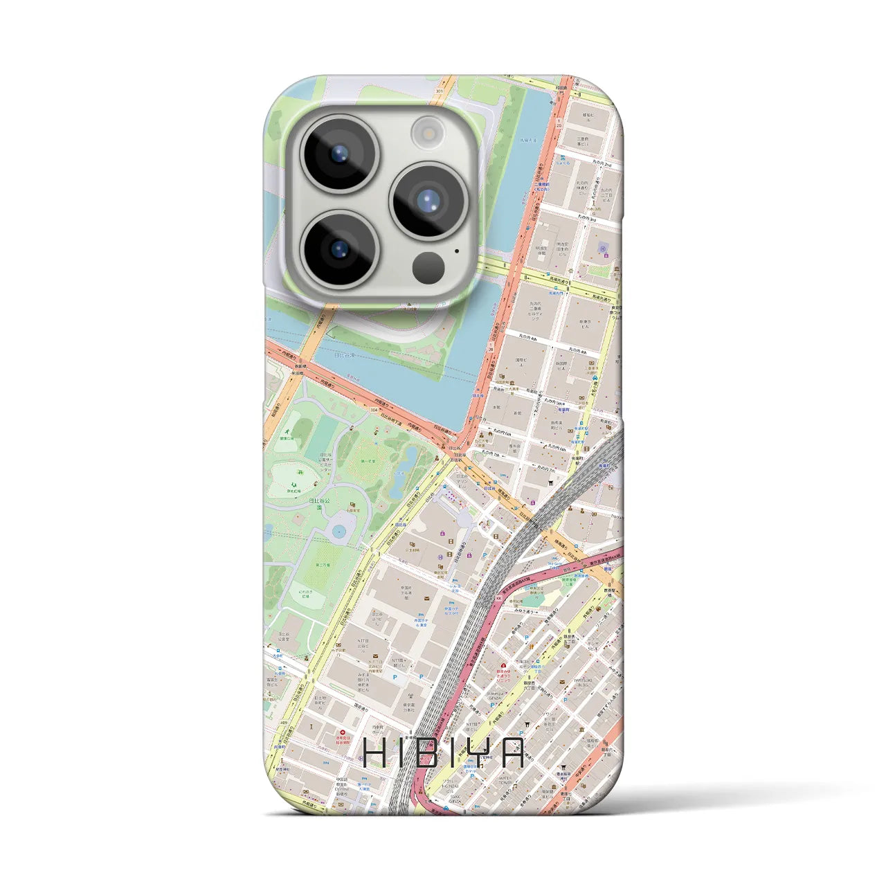 【日比谷】地図柄iPhoneケース（バックカバータイプ・ナチュラル）iPhone 15 Pro 用