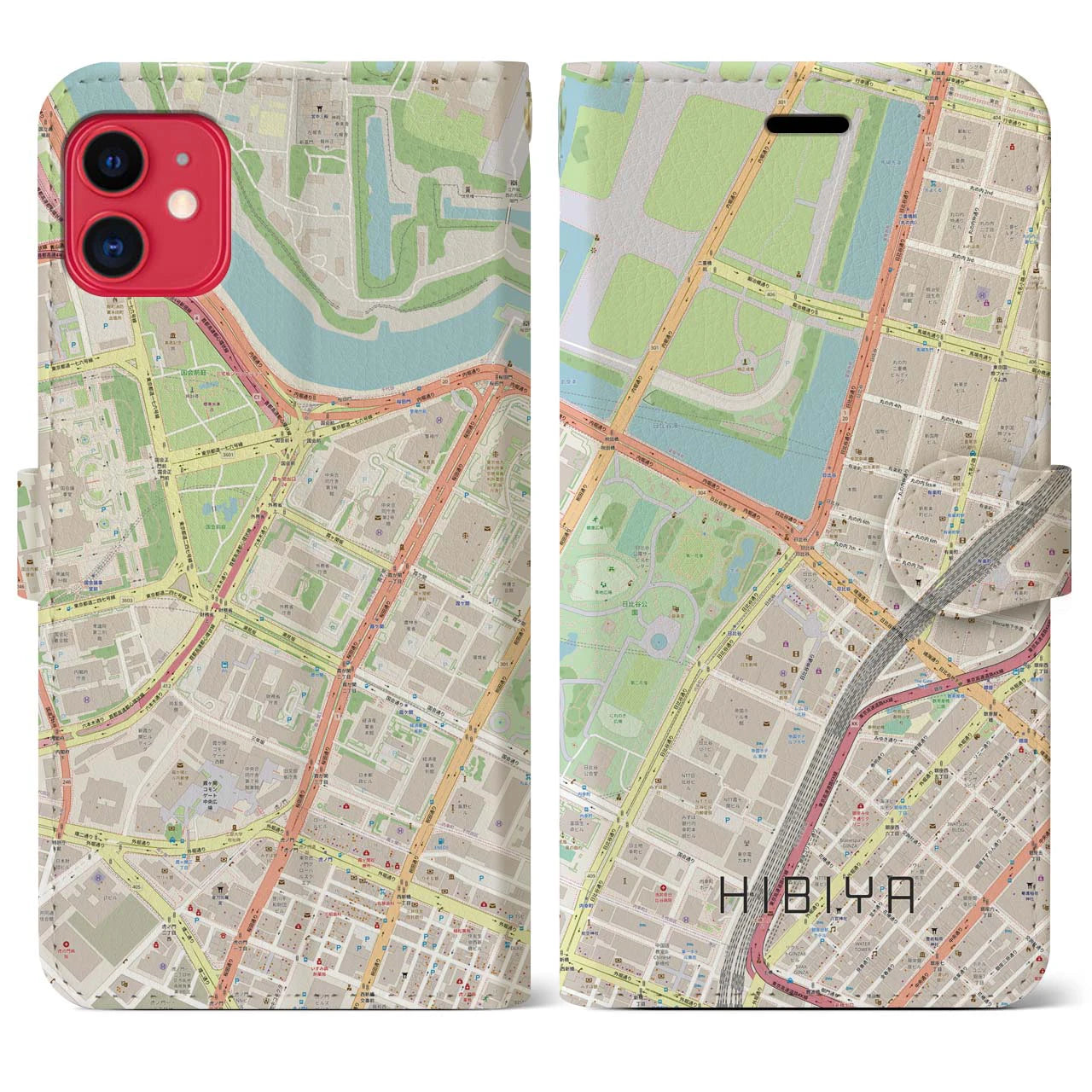 【日比谷】地図柄iPhoneケース（手帳両面タイプ・ナチュラル）iPhone 11 用