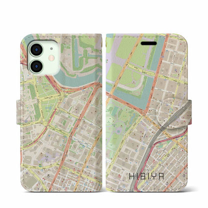 【日比谷（東京都）】地図柄iPhoneケース（手帳タイプ）ナチュラル・iPhone 12 mini 用