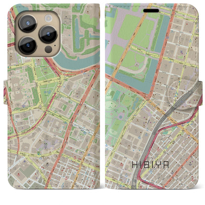 【日比谷（東京都）】地図柄iPhoneケース（手帳タイプ）ナチュラル・iPhone 14 Pro Max 用