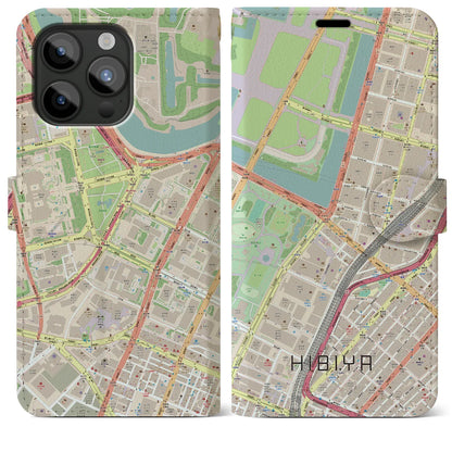 【日比谷（東京都）】地図柄iPhoneケース（手帳タイプ）ナチュラル・iPhone 15 Pro Max 用