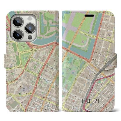 【日比谷（東京都）】地図柄iPhoneケース（手帳タイプ）ナチュラル・iPhone 15 Pro 用