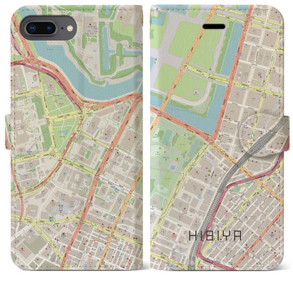 【日比谷（東京都）】地図柄iPhoneケース（手帳タイプ）ナチュラル・iPhone 8Plus /7Plus / 6sPlus / 6Plus 用