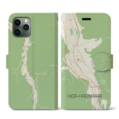 【飛騨萩原（岐阜県）】地図柄iPhoneケース（手帳タイプ）ナチュラル・iPhone 11 Pro 用
