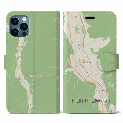 【飛騨萩原（岐阜県）】地図柄iPhoneケース（手帳タイプ）ナチュラル・iPhone 12 / 12 Pro 用