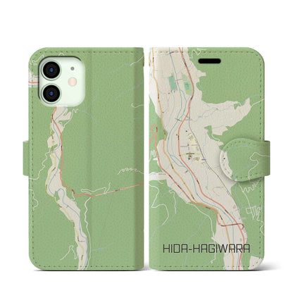 【飛騨萩原（岐阜県）】地図柄iPhoneケース（手帳タイプ）ナチュラル・iPhone 12 mini 用