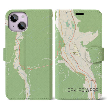 【飛騨萩原（岐阜県）】地図柄iPhoneケース（手帳タイプ）ナチュラル・iPhone 14 用