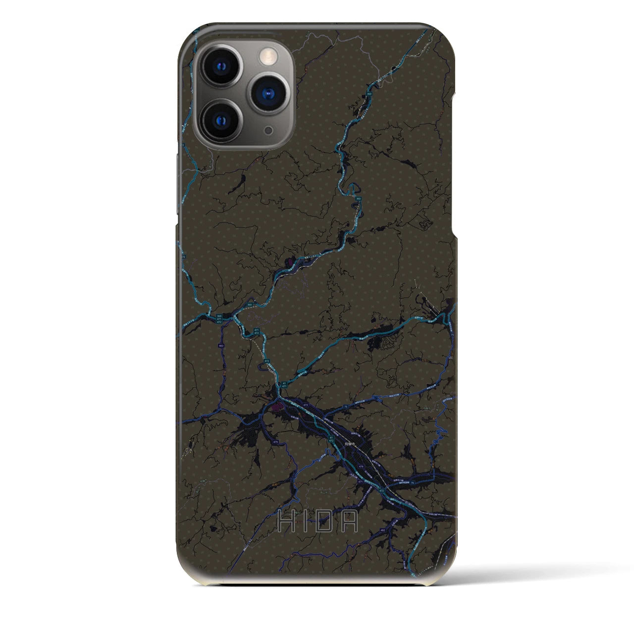 【飛騨】地図柄iPhoneケース（バックカバータイプ・ブラック）iPhone 11 Pro Max 用