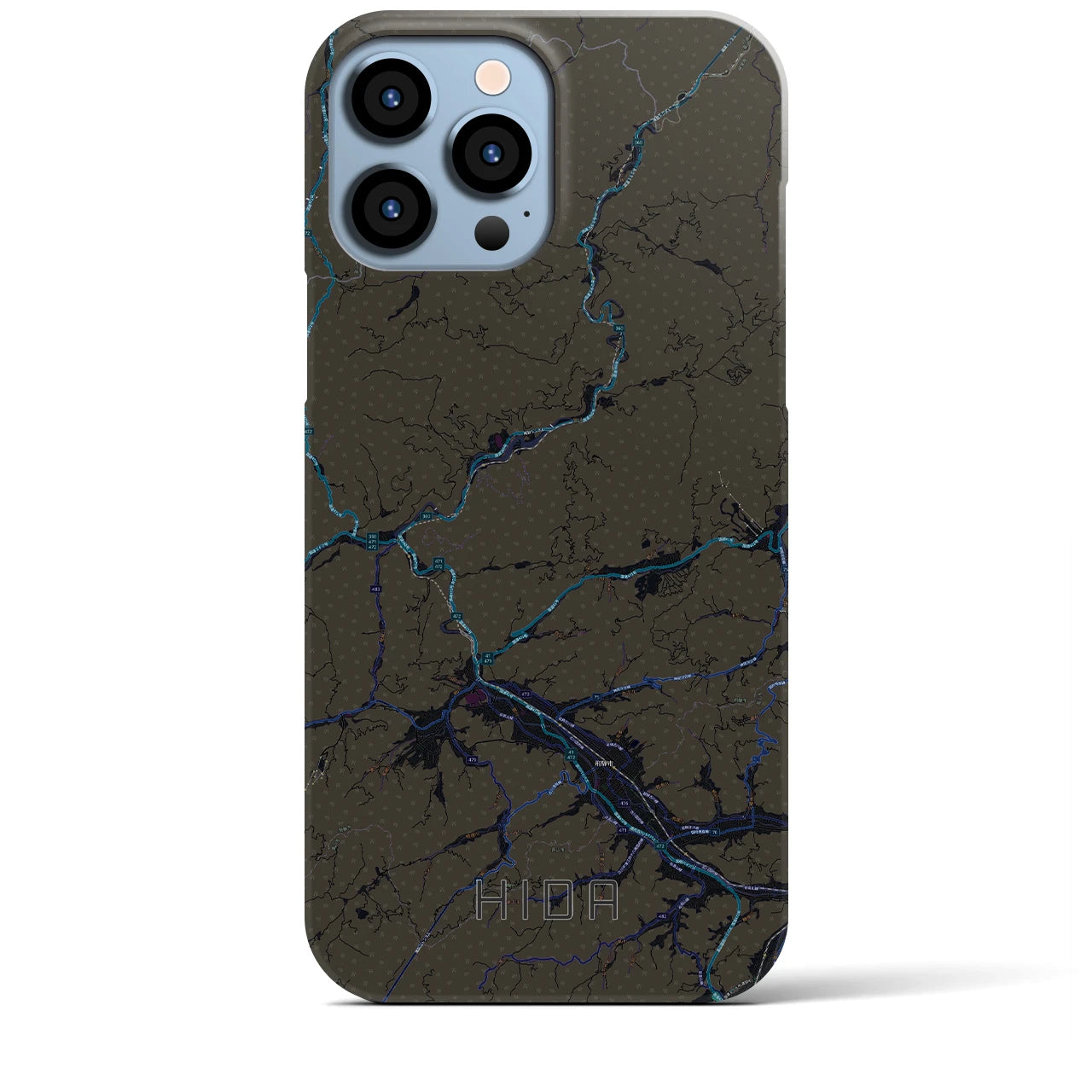 【飛騨】地図柄iPhoneケース（バックカバータイプ・ブラック）iPhone 13 Pro Max 用