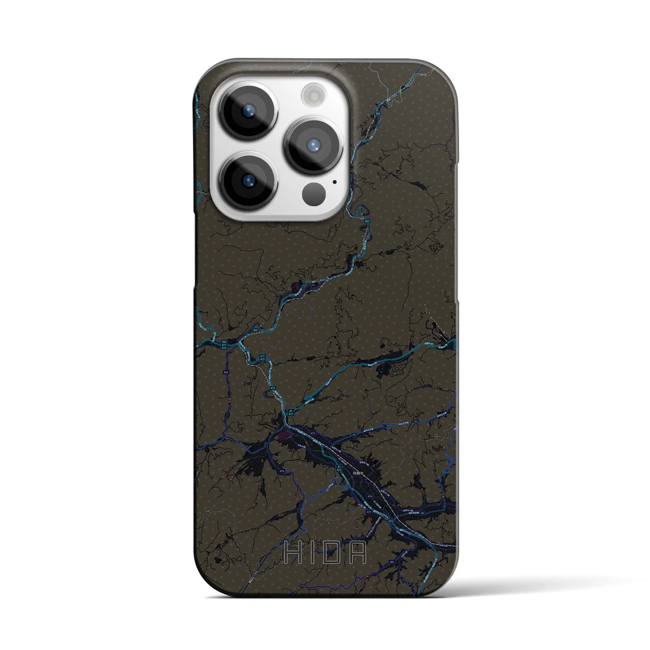 【飛騨】地図柄iPhoneケース（バックカバータイプ・ブラック）iPhone 14 Pro 用